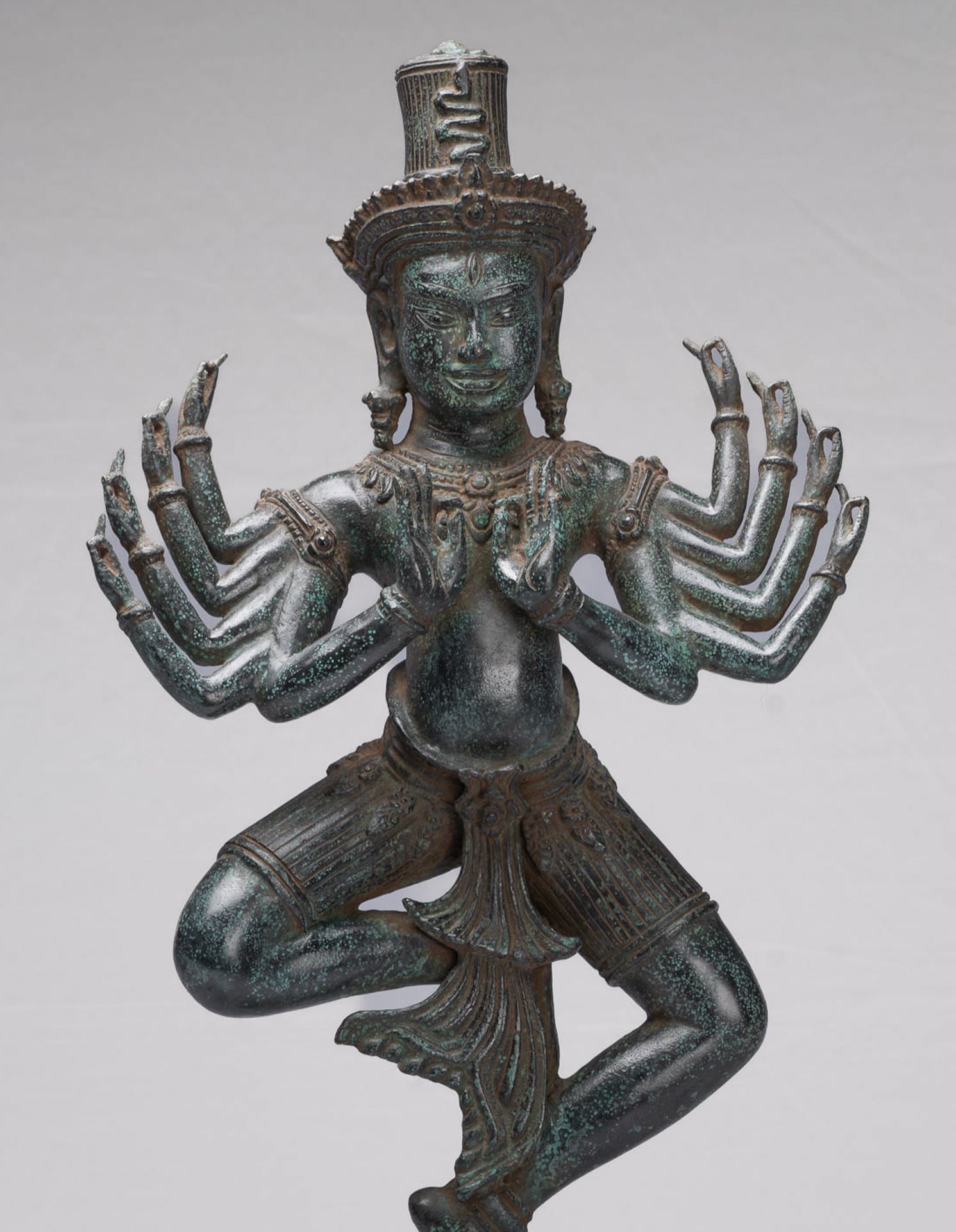 Shiva Statue - Antique Khmer Style Bronze Bayon Ardhaparyanka Shiva - 10 Arms - 54cm/22"