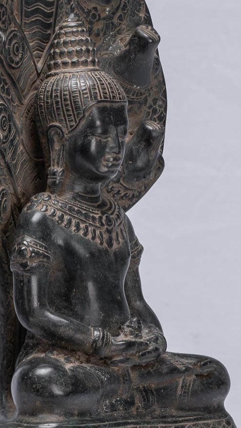 Statue di Buddha - Antique Bayon in stile bayon Khmer seduto in bronzo Naga Meditazione Buddha - 43 cm/17 "