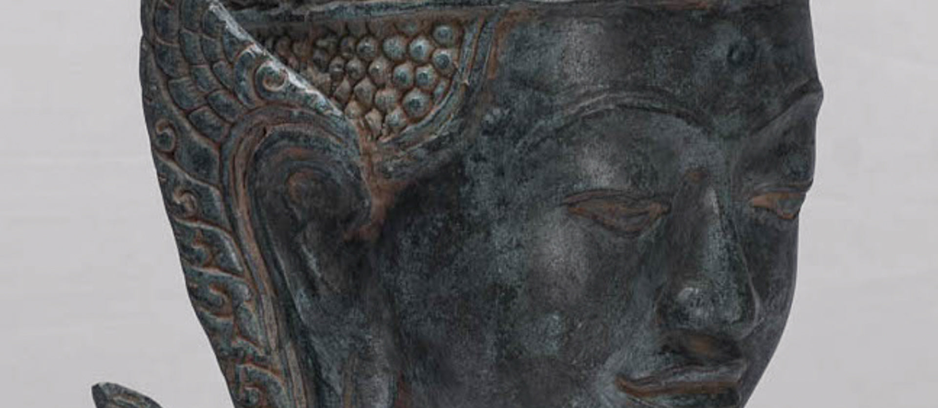 Buddha - Antique Thai Style Bronze Rattanakosin Buddha Head Statue - 66cm/26"