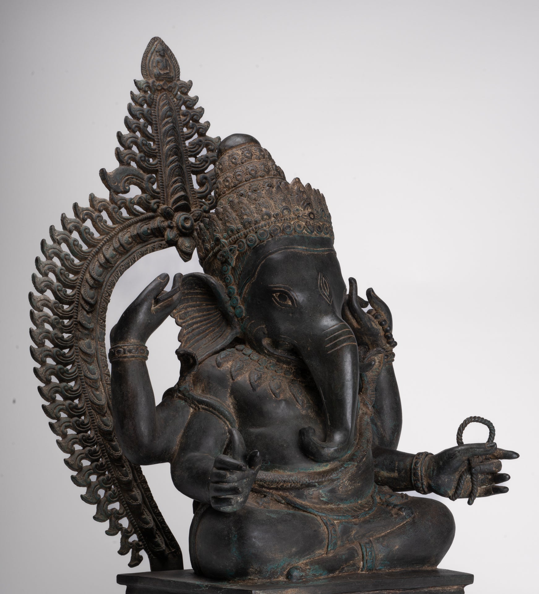 Ganesha Statue - Antique Thai Style Bronze Seated 4-Arm Ganesha Statue - 84cm/34"