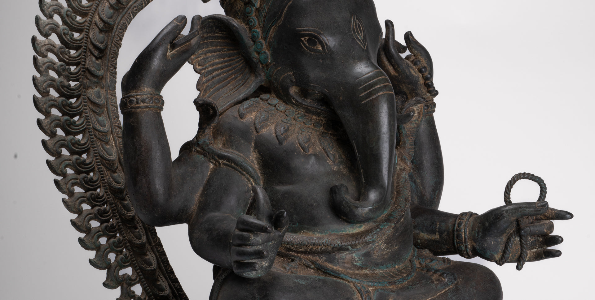 Ganesha Statue - Antique Thai Style Bronze Seated 4-Arm Ganesha Statue - 84cm/34"