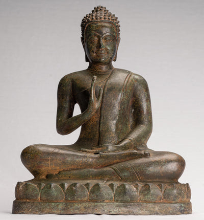 Buddha Statue - Antique Thai Style Seated Buddha Statue - Dharmachakra Teaching Mudra - 35cm/14"