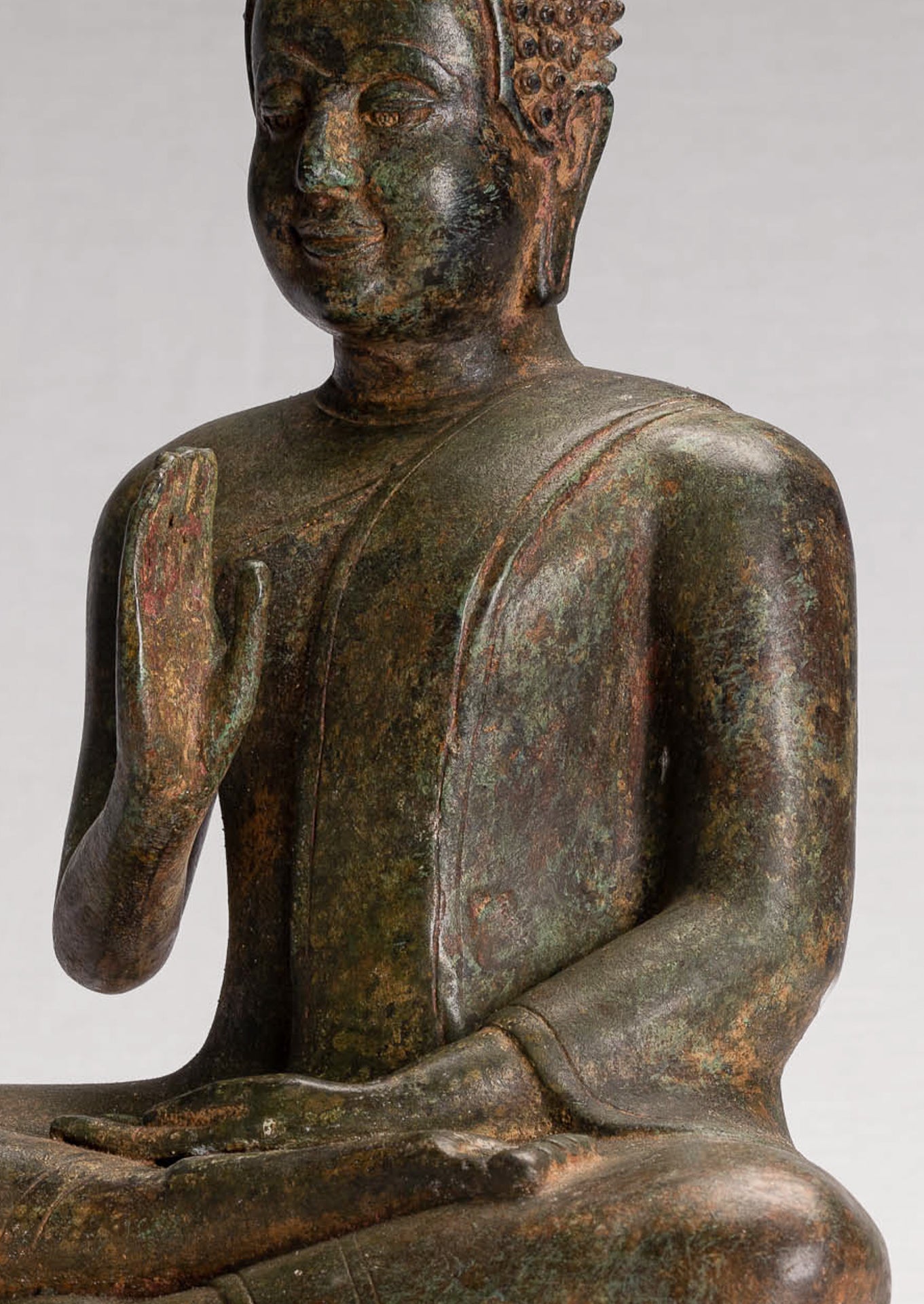 Buddha Statue - Antique Thai Style Seated Buddha Statue - Dharmachakra Teaching Mudra - 35cm/14"