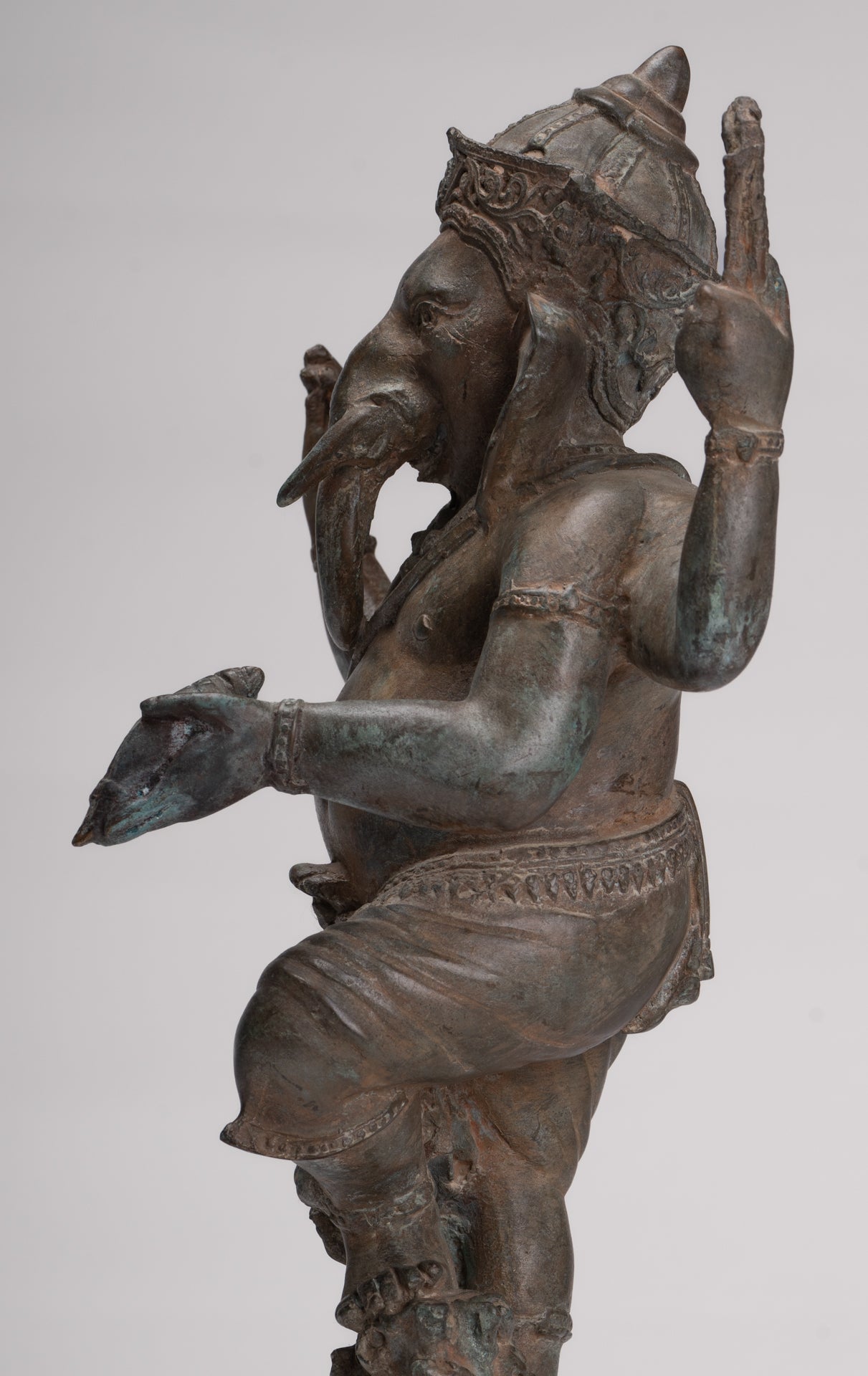 Ganesha Statue - Antique Thai Style Bronze Standing 4-Arm Ganesha Statue - 36cm/14"