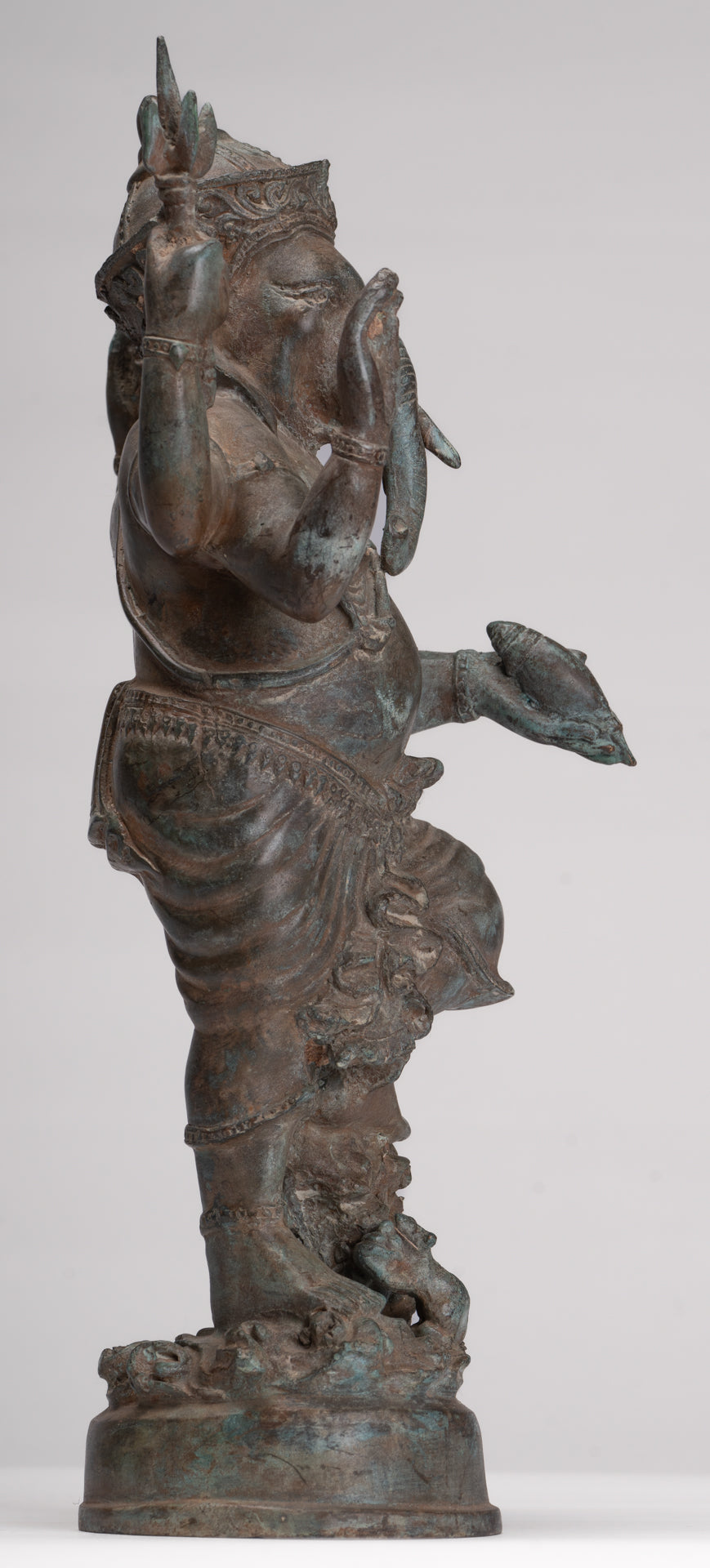 Ganesha Statue - Antique Thai Style Bronze Standing 4-Arm Ganesha Statue - 36cm/14"