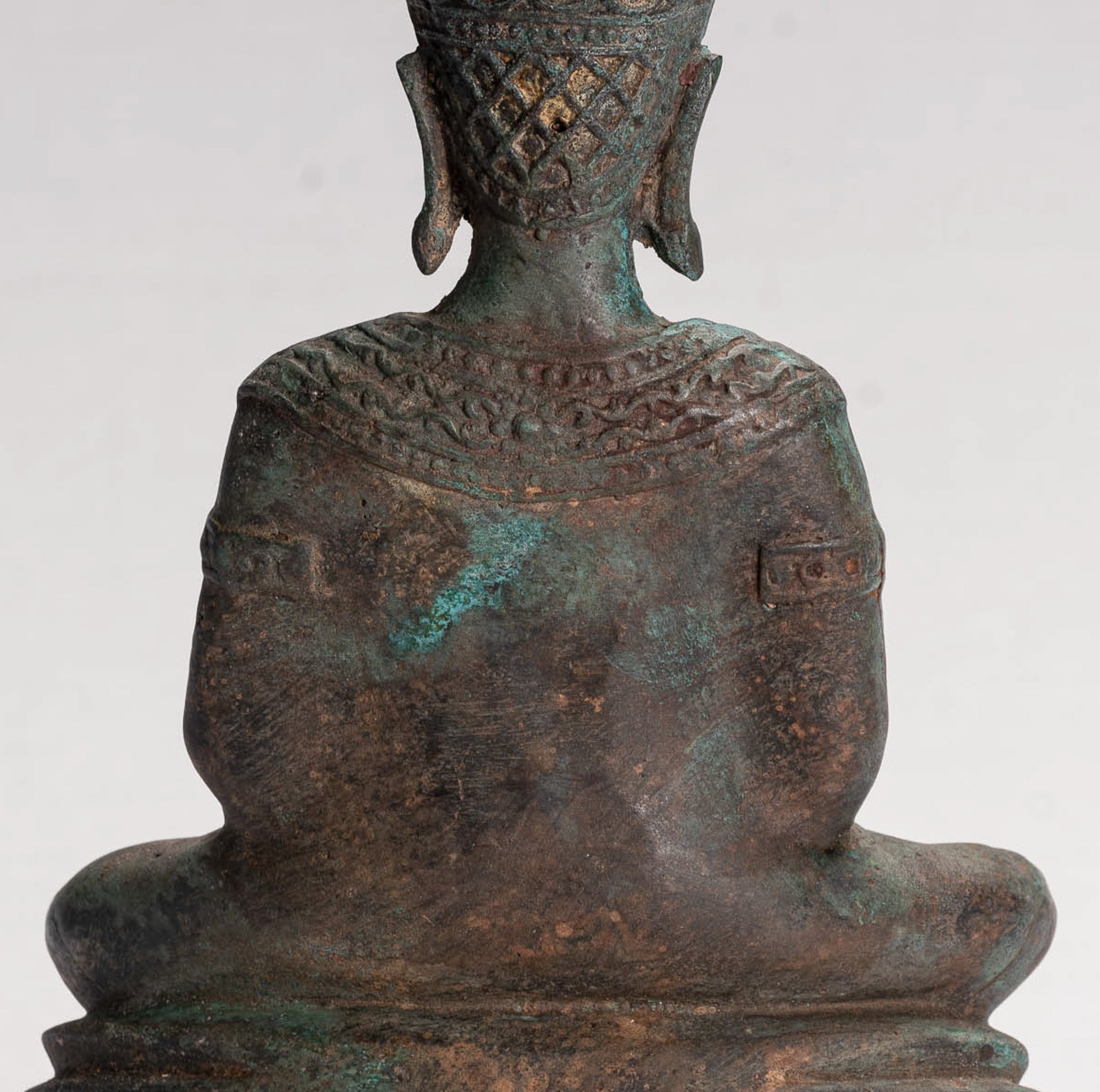 Antique Thai Style Seated Bronze Ayutthaya Meditation Buddha Statue - 26cm/10"