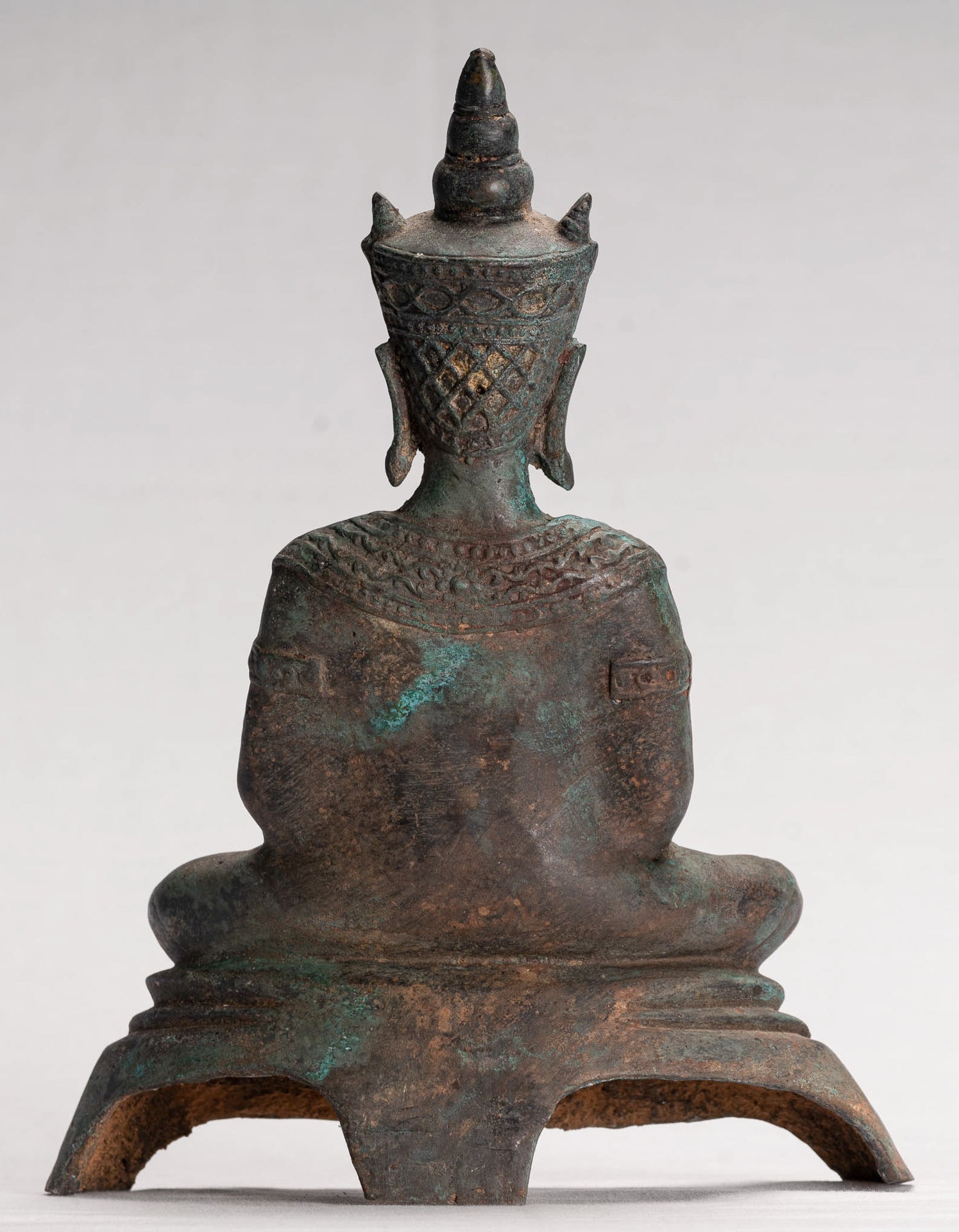 Antique Thai Style Seated Bronze Ayutthaya Meditation Buddha Statue - 26cm/10"