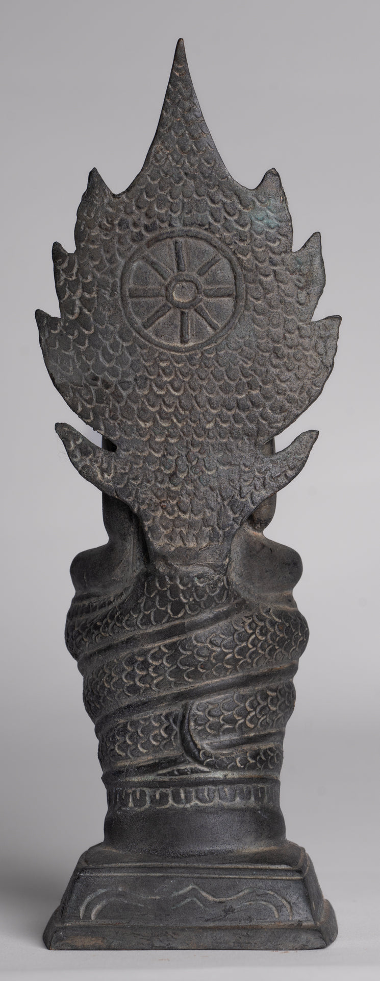 Buddha Statue - Antique Sukhothai Style Bronze Meditating Naga Buddha Statue - 21cm/8"