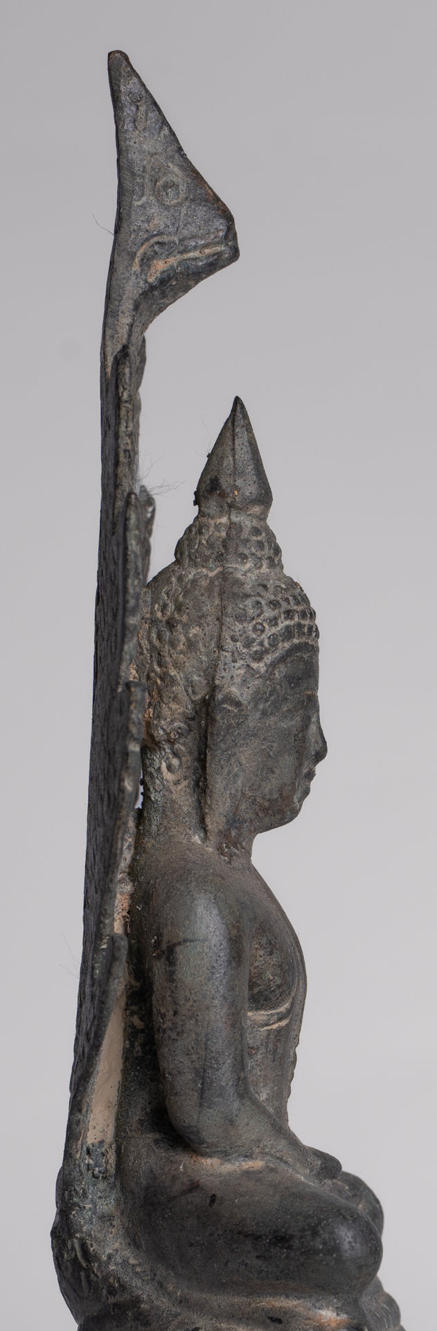 Buddha Statue - Antique Sukhothai Style Bronze Meditating Naga Buddha Statue - 21cm/8"