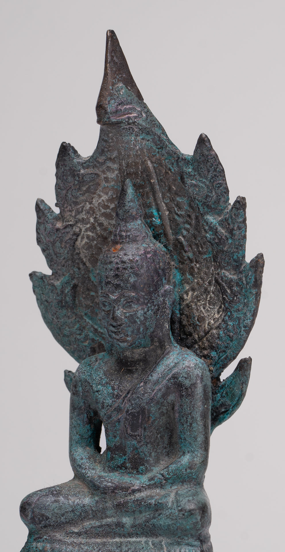Buddha Statue - Antique Sukhothai Style Bronze Meditating Naga Buddha Statue - 21.5cm/9"