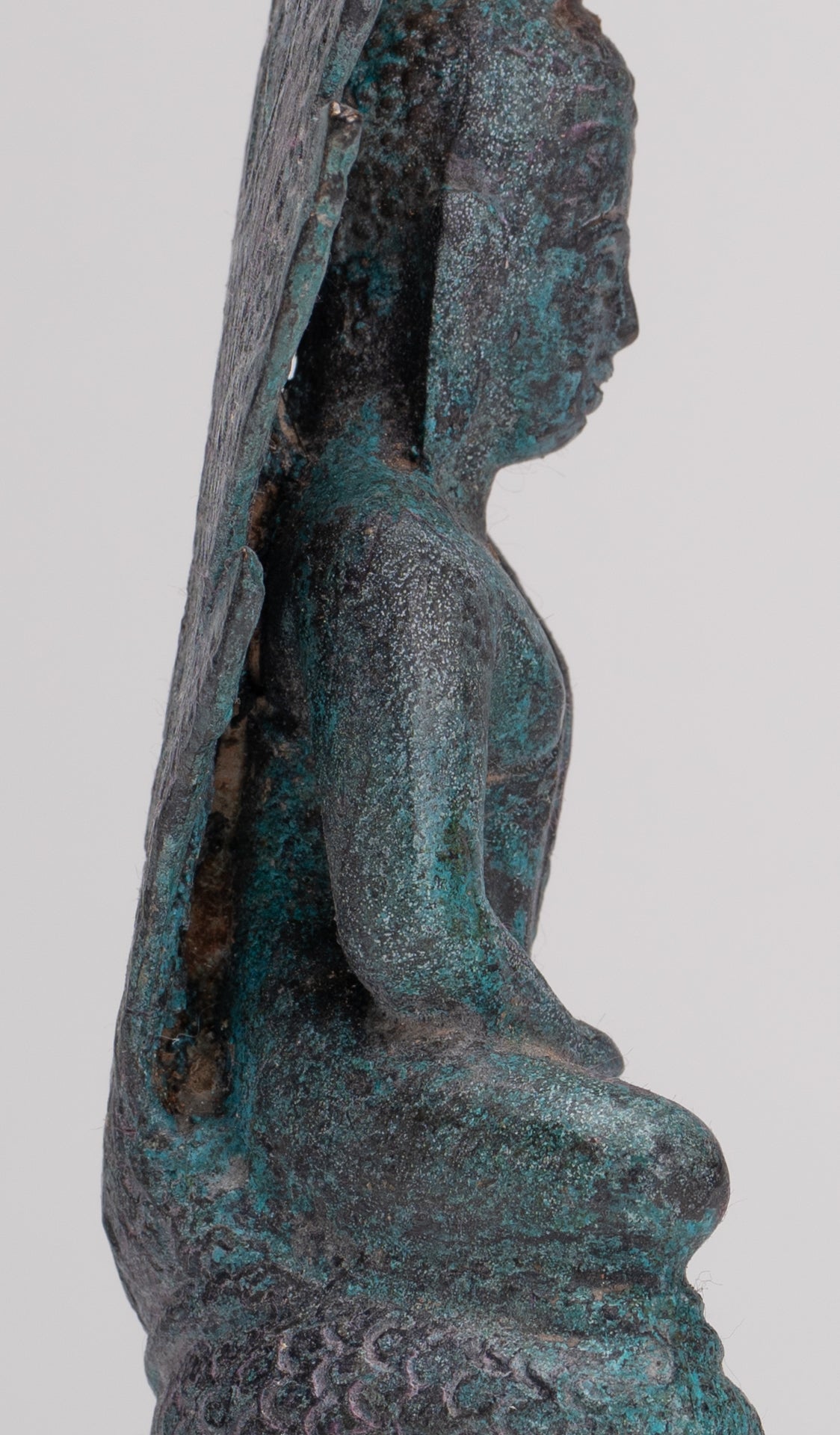 Buddha Statue - Antique Sukhothai Style Bronze Meditating Naga Buddha Statue - 21.5cm/9"