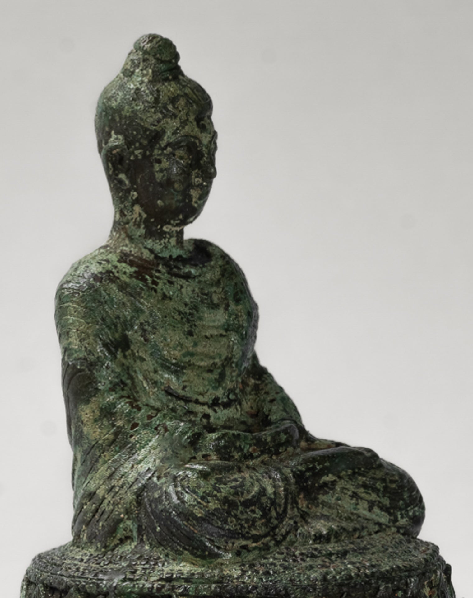 Indian Buddha Statue - Antique Gandhara Style Bronze Meditation Buddha Statue - 21cm/8"