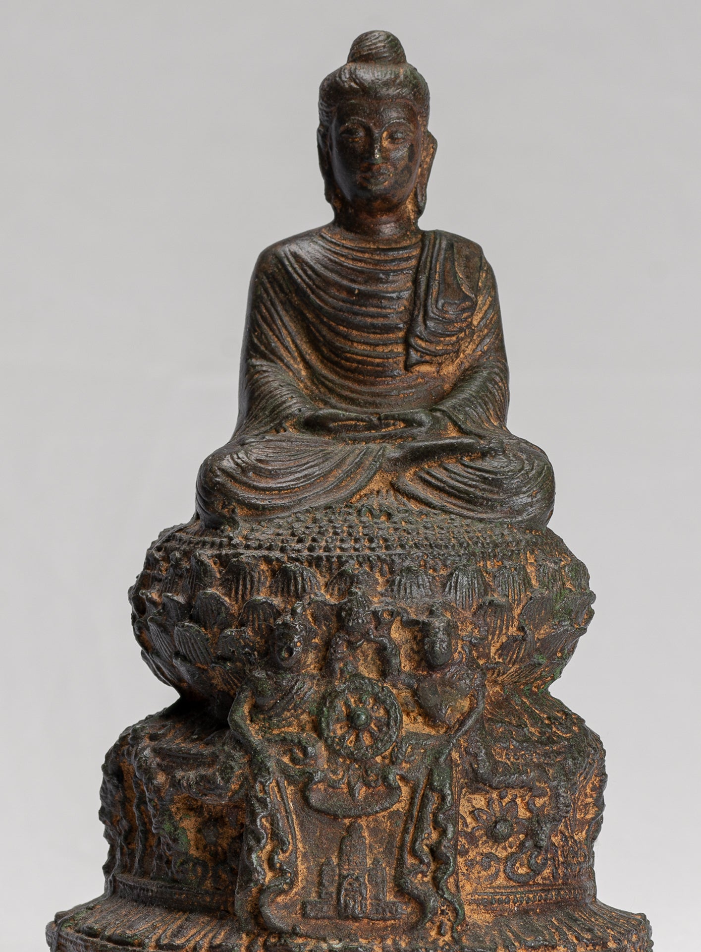 Indian Buddha Statue - Antique Gandhara Style Bronze Meditation Buddha Statue - 21cm/8"