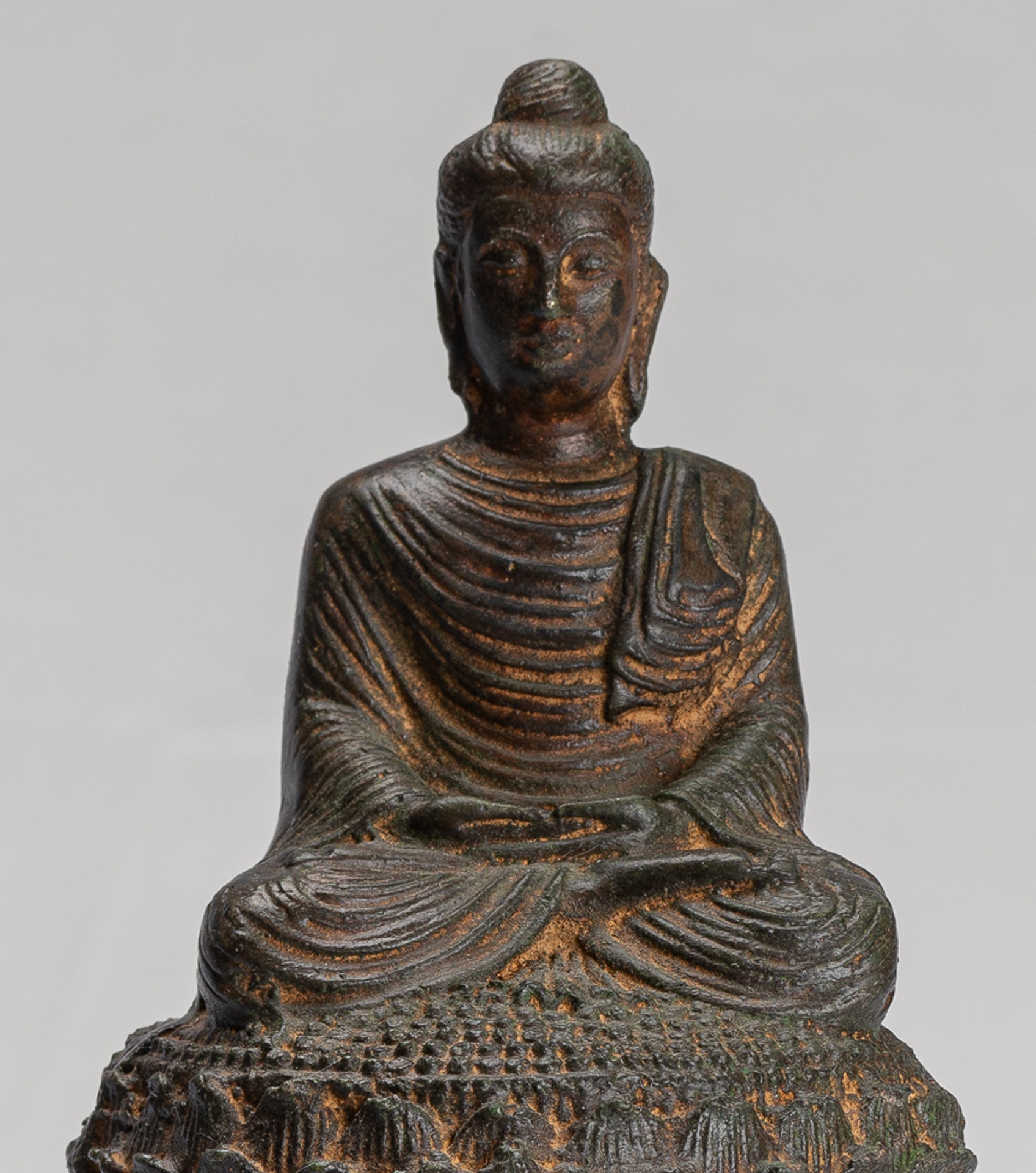 Indian Buddha Statue - Antique Gandhara Style Bronze Meditation Buddha Statue - 21cm/8"