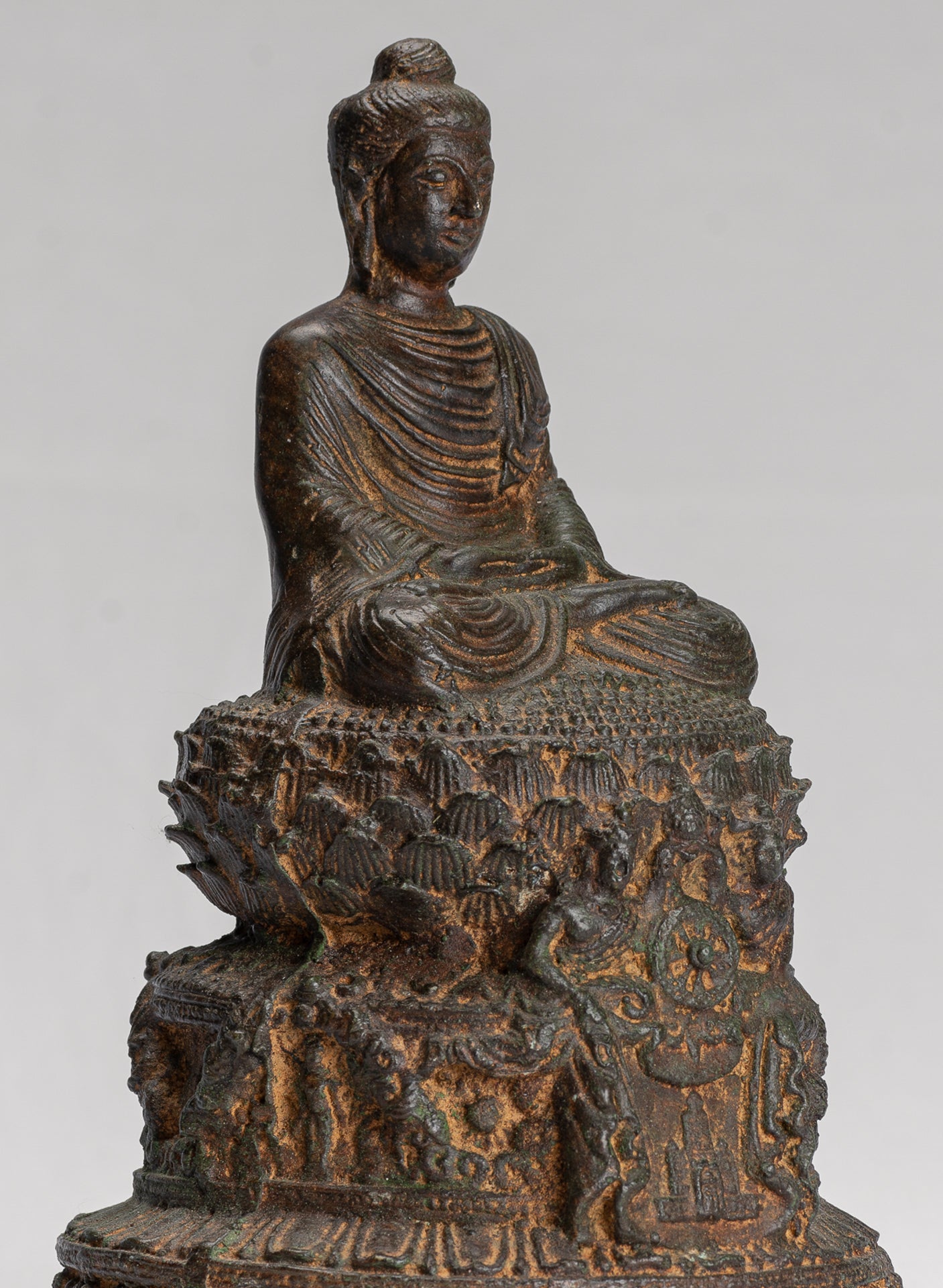 Indian Buddha Statue - Antique Gandhara Style Bronze Meditation Buddha Statue - 21cm/8"