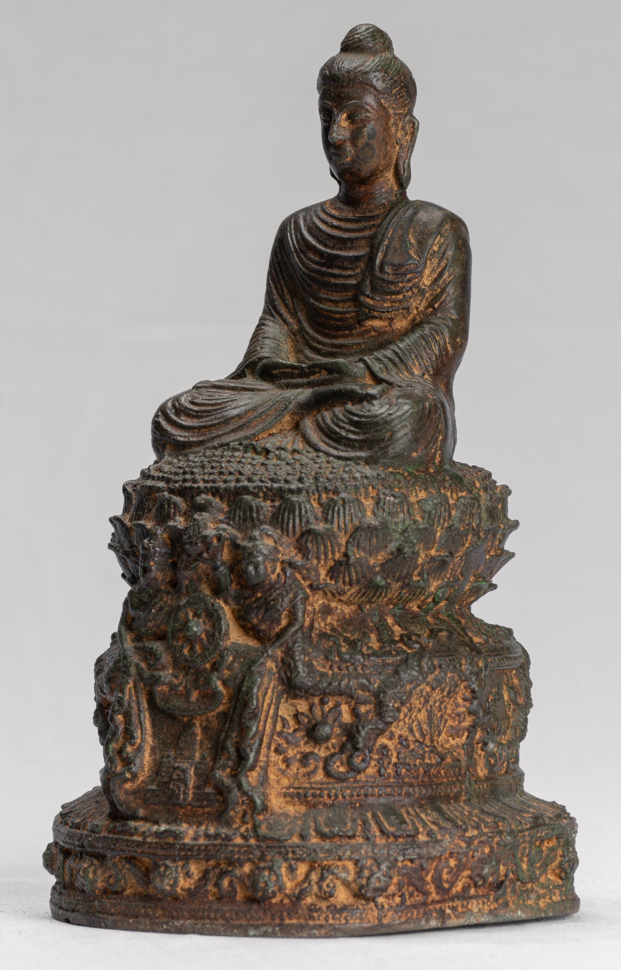 Indian Buddha Statue - Antique Gandhara Style Bronze Meditation Buddha Statue - 21cm/8"