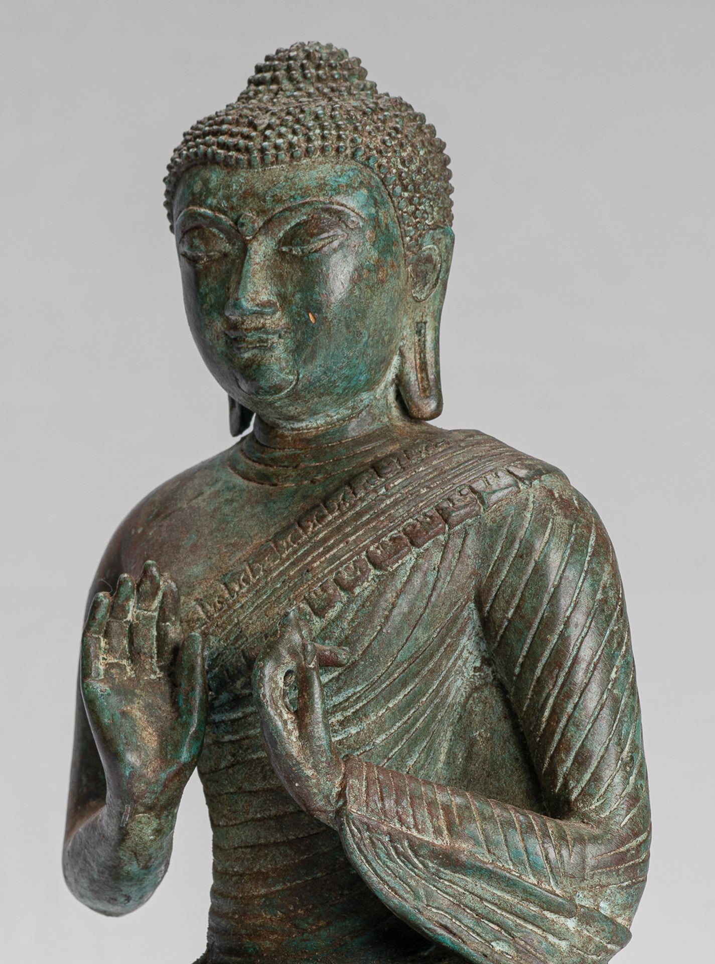 Buddha Statue - Antique Sri Lanka Style Seated Bronze Teaching Buddha Statue - 25cm/10"