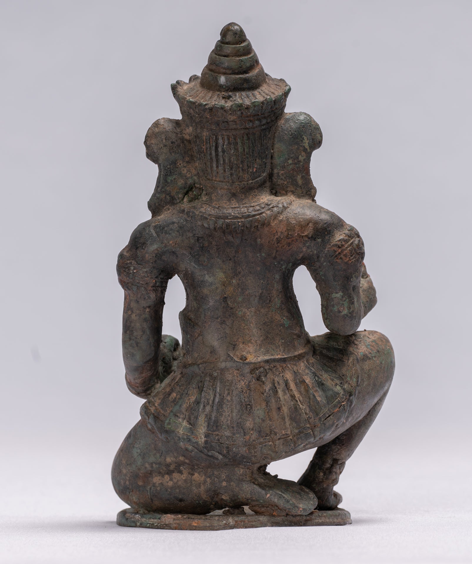 Ganesha Statue - Antique Thai Style Bronze Kneeling Ganesh Statue - 17cm/7"