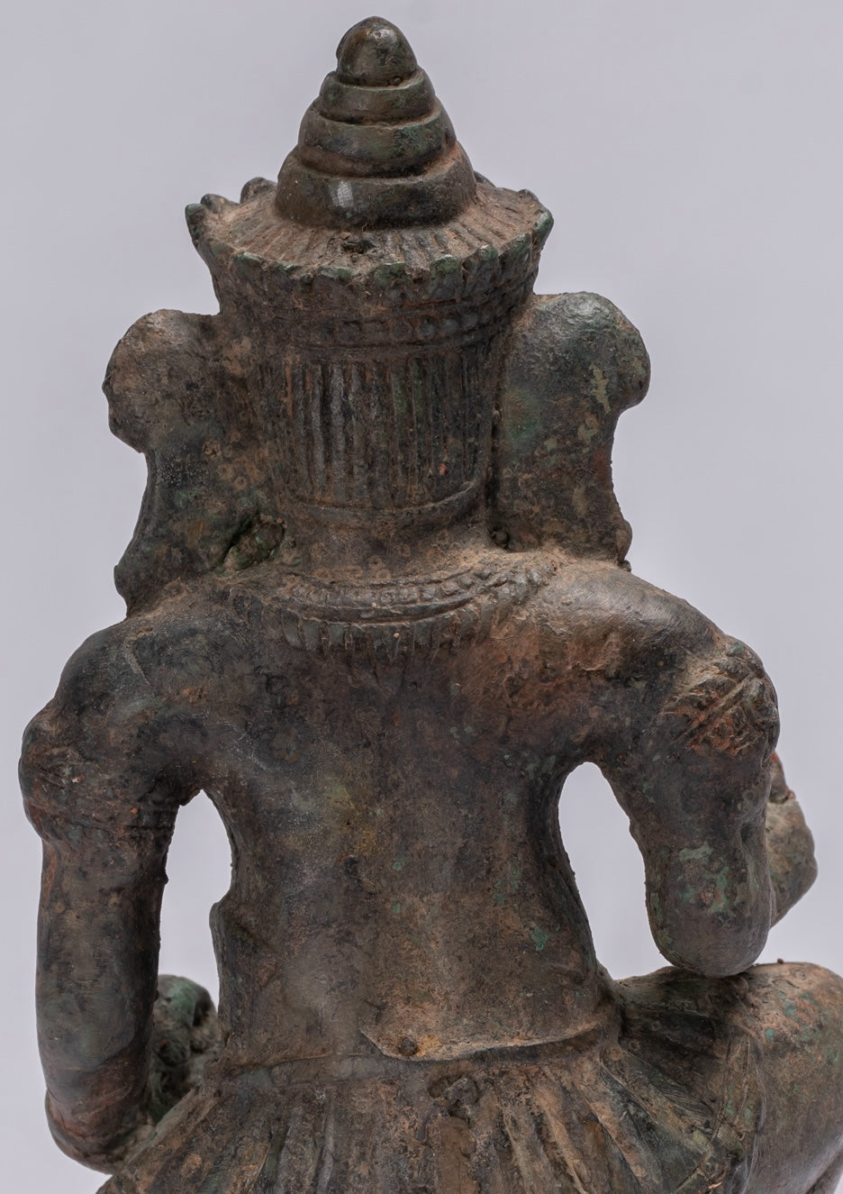 Ganesha Statue - Antique Thai Style Bronze Kneeling Ganesh Statue - 17cm/7"