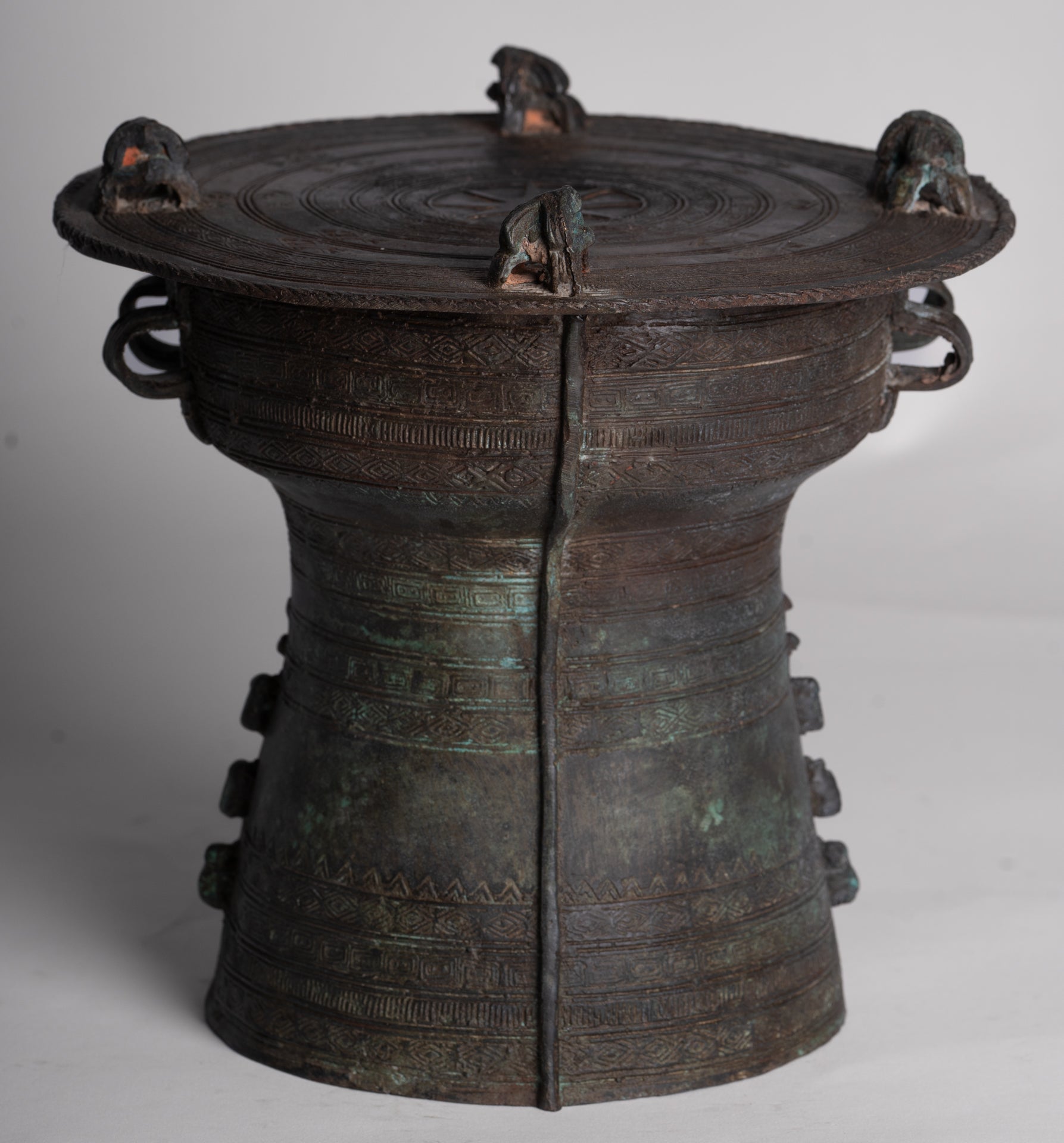 Thai Rain Drum - Antique Thai Style Bronze Free Standing Frog Rain Drum - 19cm/8"