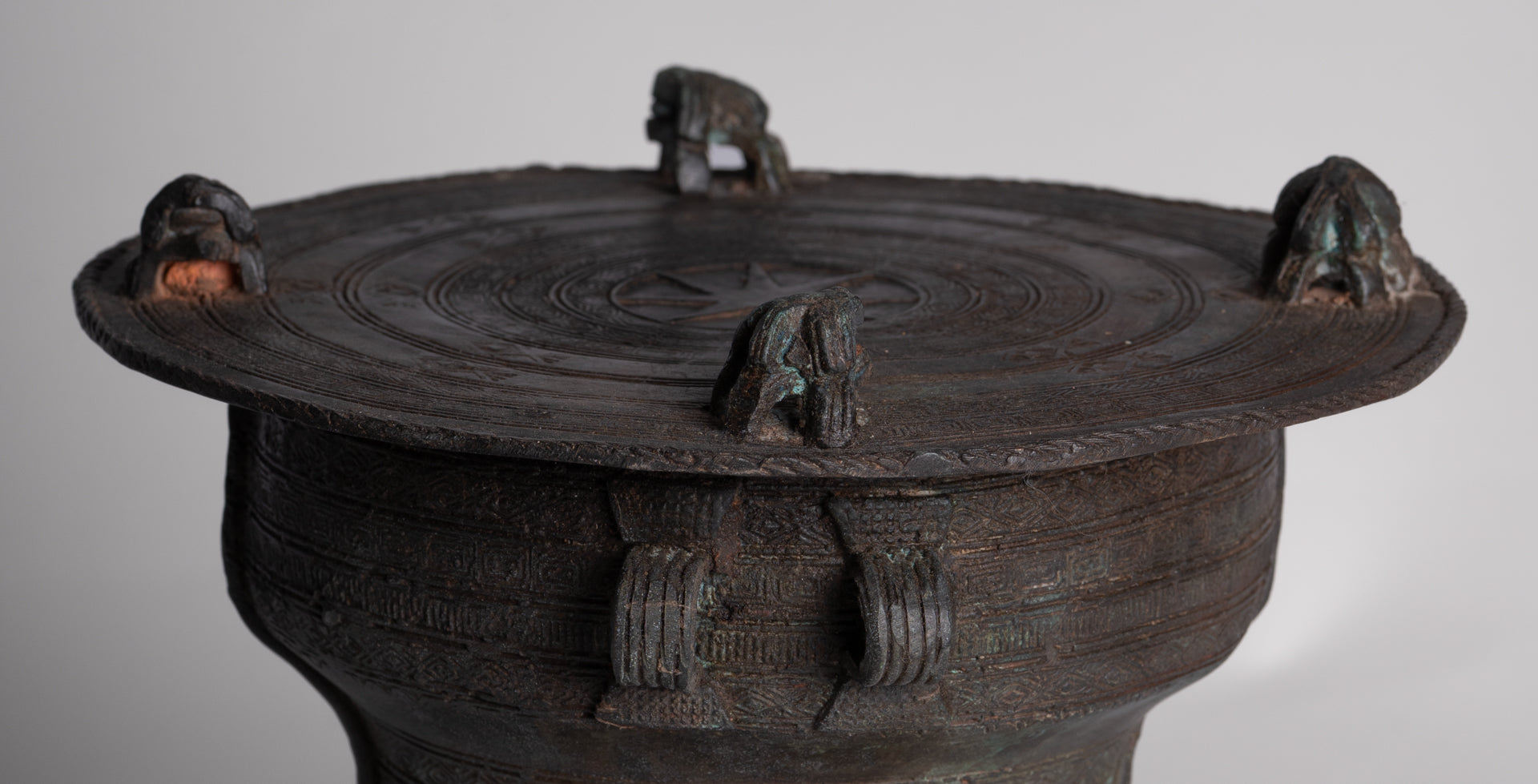 Thai Rain Drum - Antique Thai Style Bronze Free Standing Frog Rain Drum - 19cm/8"