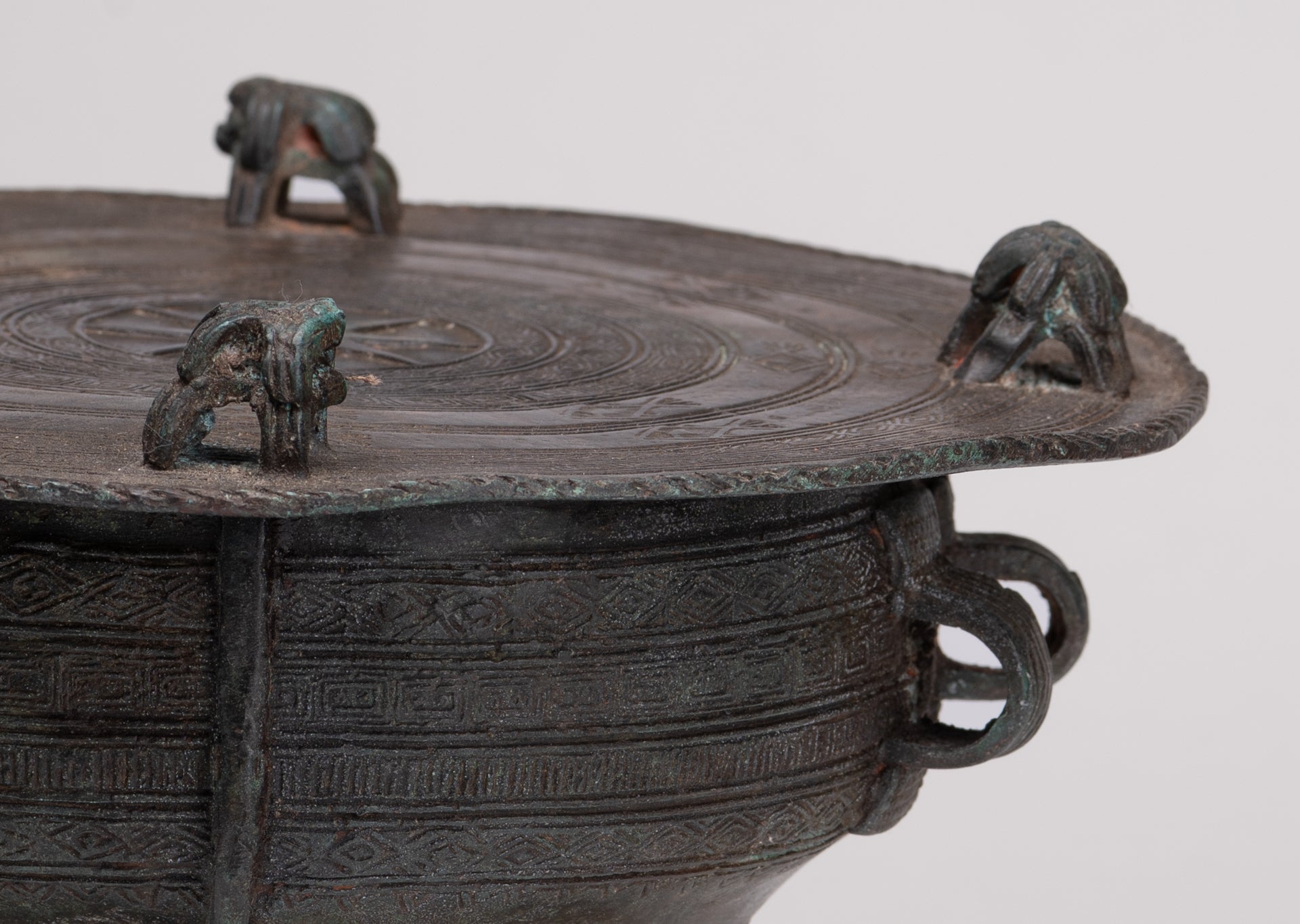 Thai Rain Drum - Antique Thai Style Bronze Free Standing Frog Rain Drum - 21cm/8"