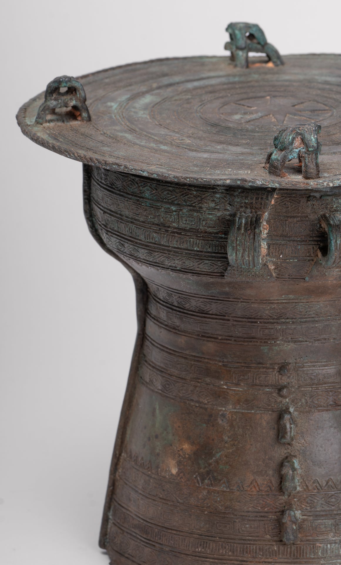 Thai Rain Drum - Antique Thai Style Bronze Free Standing Frog Rain Drum - 19cm/8"