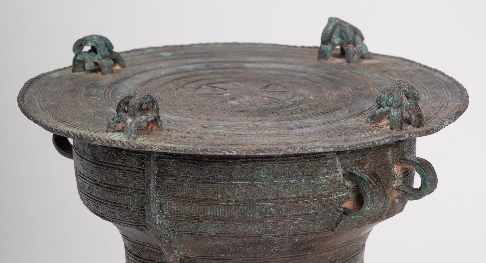 Thai Rain Drum - Antique Thai Style Bronze Free Standing Frog Rain Drum - 19cm/8"