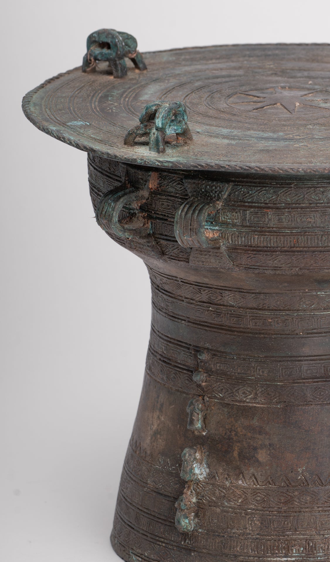 Thai Rain Drum - Antique Thai Style Bronze Free Standing Frog Rain Drum - 19cm/8"