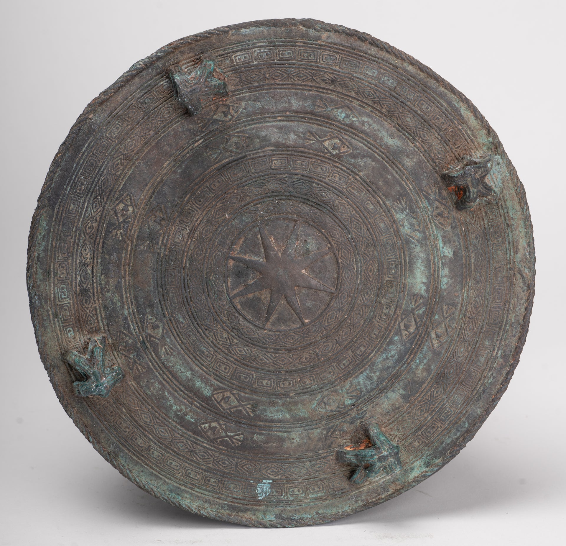 Thai Rain Drum - Antique Thai Style Bronze Free Standing Frog Rain Drum - 19cm/8"