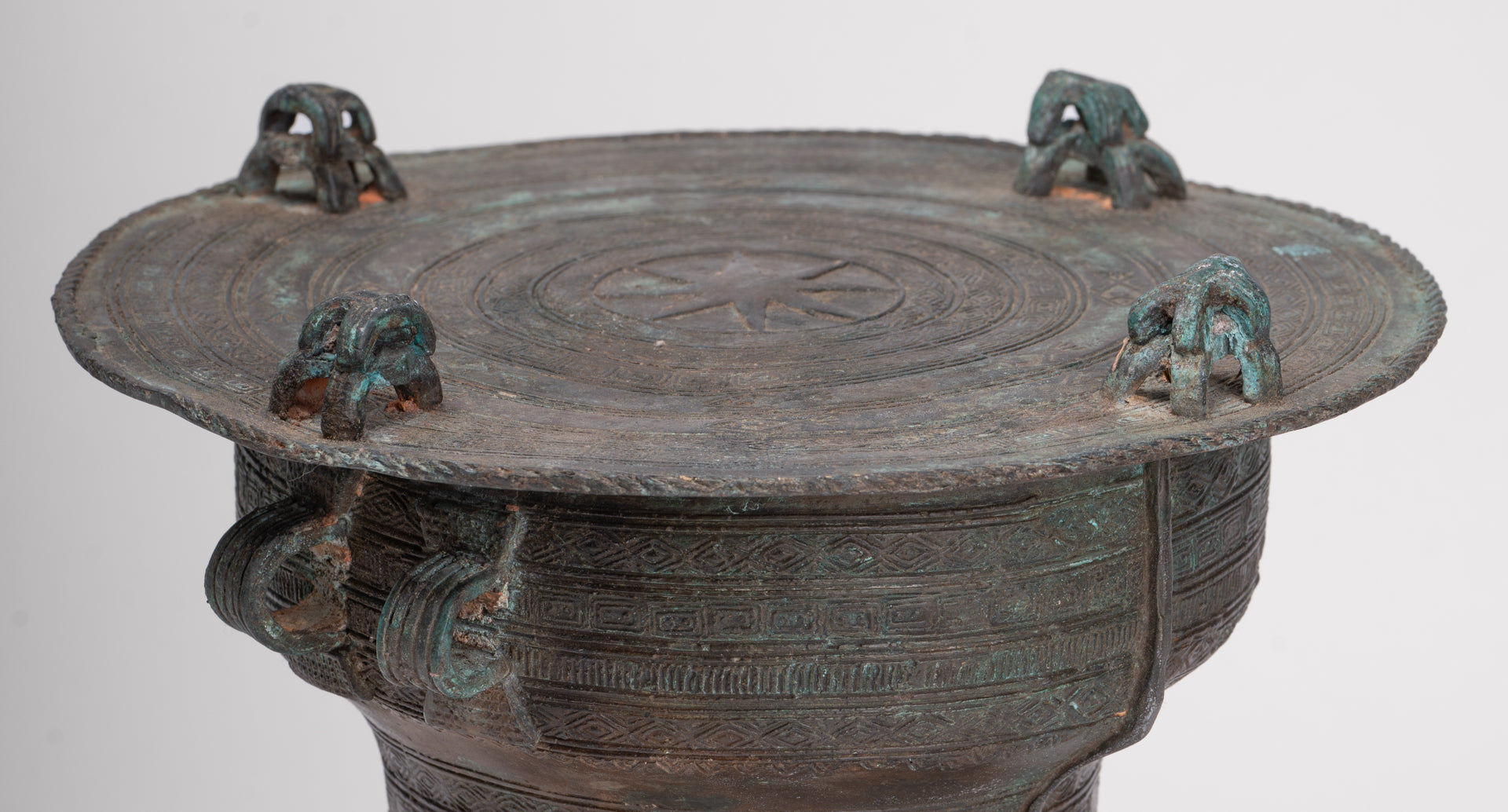 Thai Rain Drum - Antique Thai Style Bronze Free Standing Frog Rain Drum - 19cm/8"