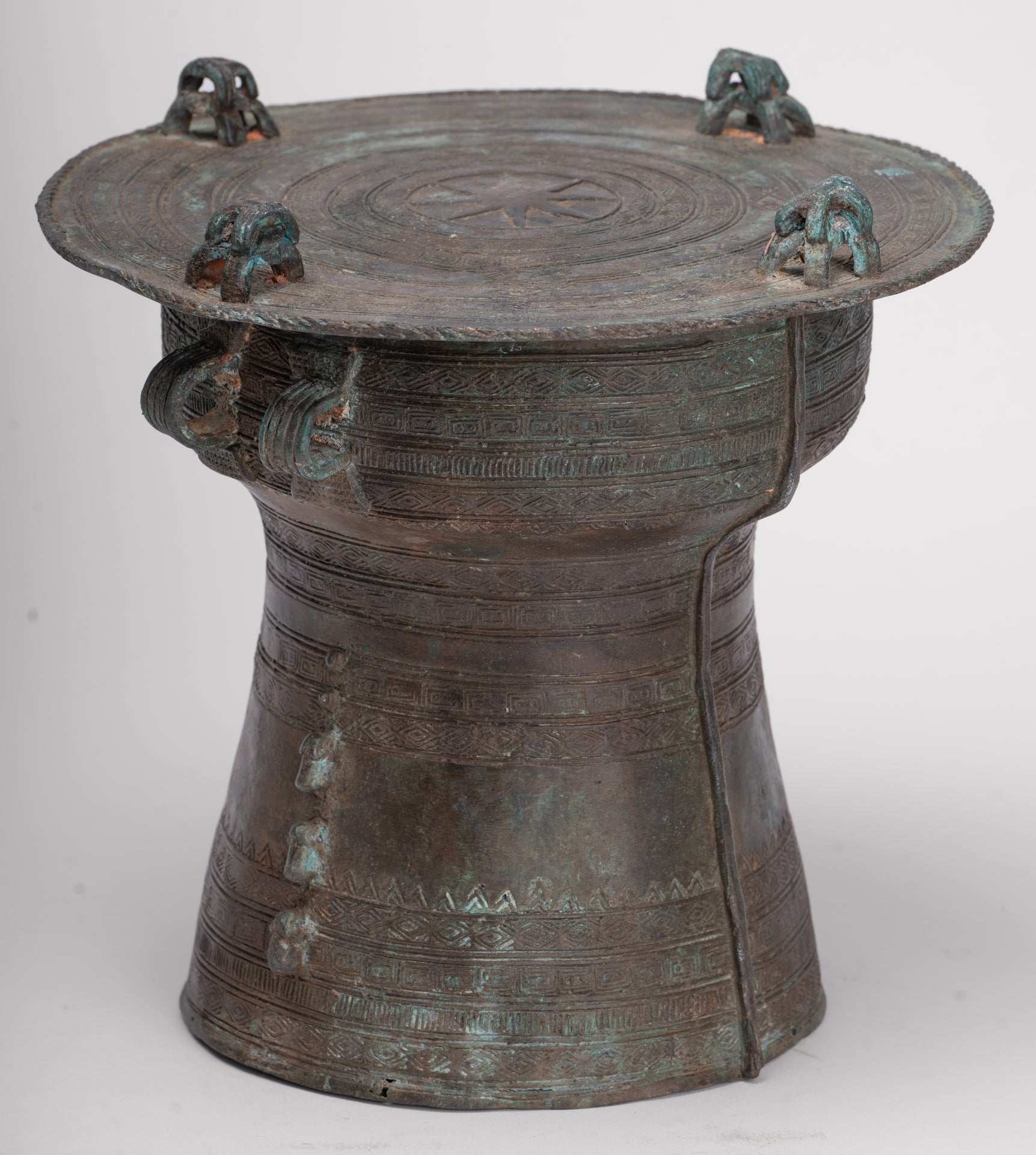 Thai Rain Drum - Antique Thai Style Bronze Free Standing Frog Rain Drum - 19cm/8"