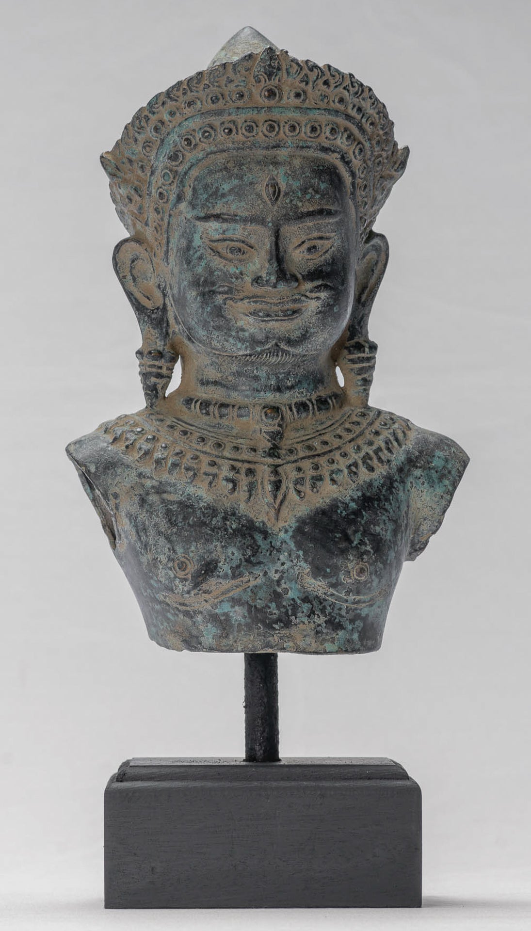 Shiva Statue - Antique Khmer Style Bronze Mounted Shiva Torso Statue - 34cm/14"