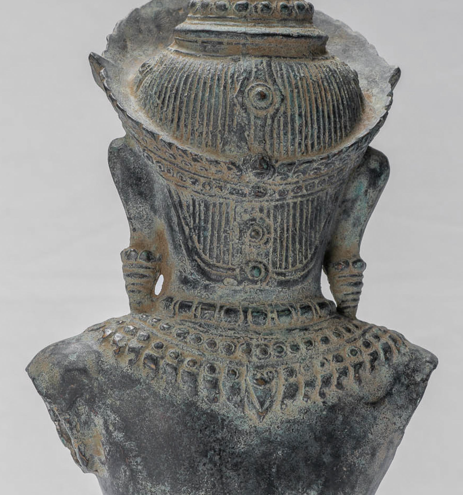 Shiva Statue - Antique Khmer Style Bronze Mounted Shiva Torso Statue - 34cm/14"