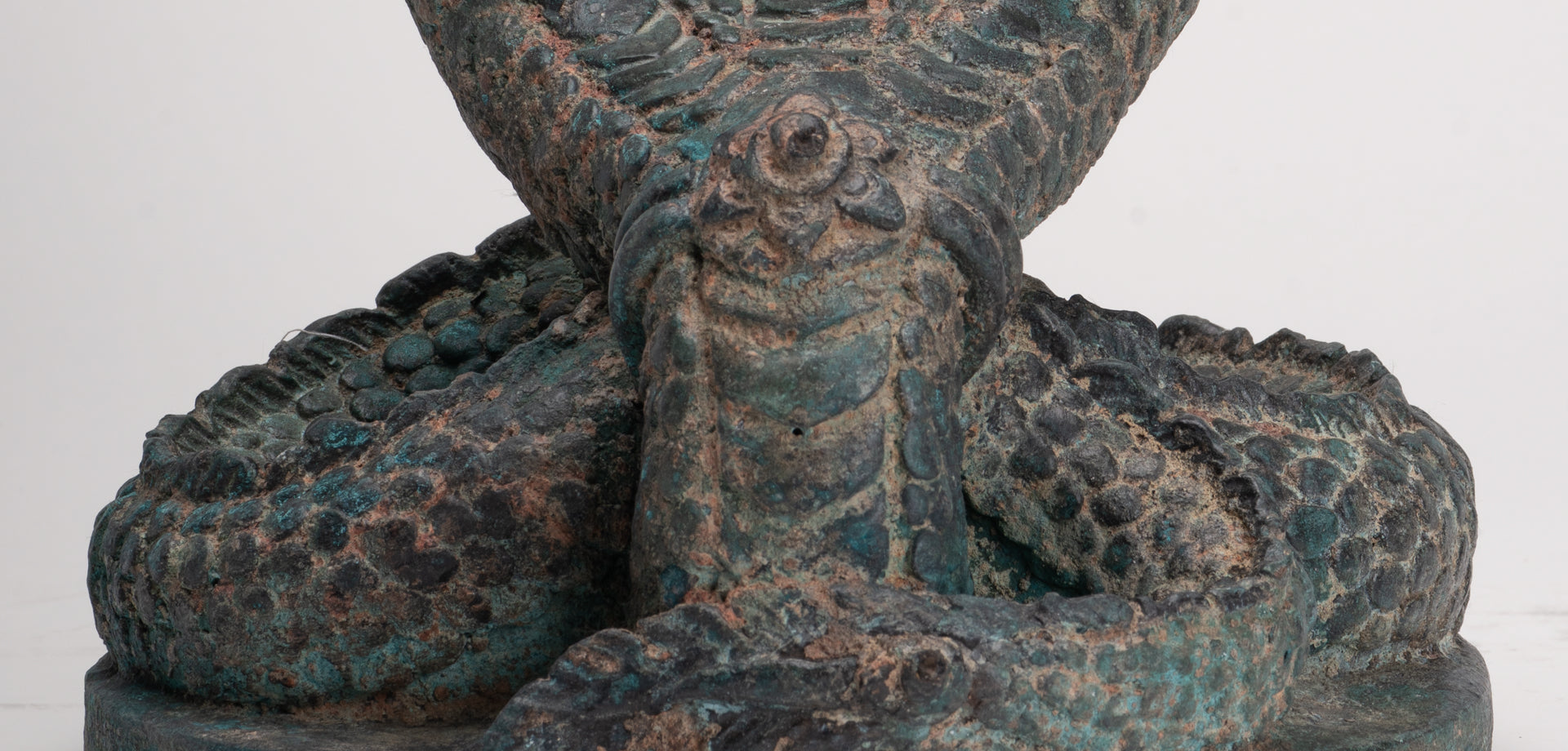 Antique Thai Style Bronze Protective Three Headed Naga, Snake or Serpent Statue - 32cm/13"