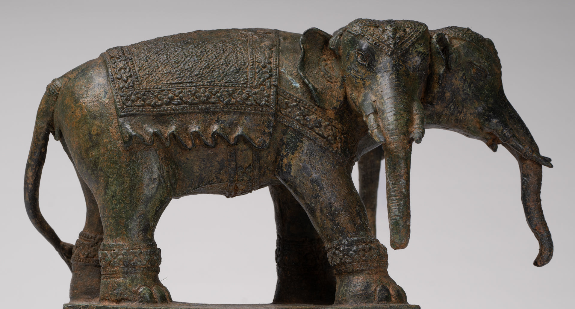 Antique Thai Style Bronze Erawan Airavata or Elephant Statue - 24cm/10" Tall