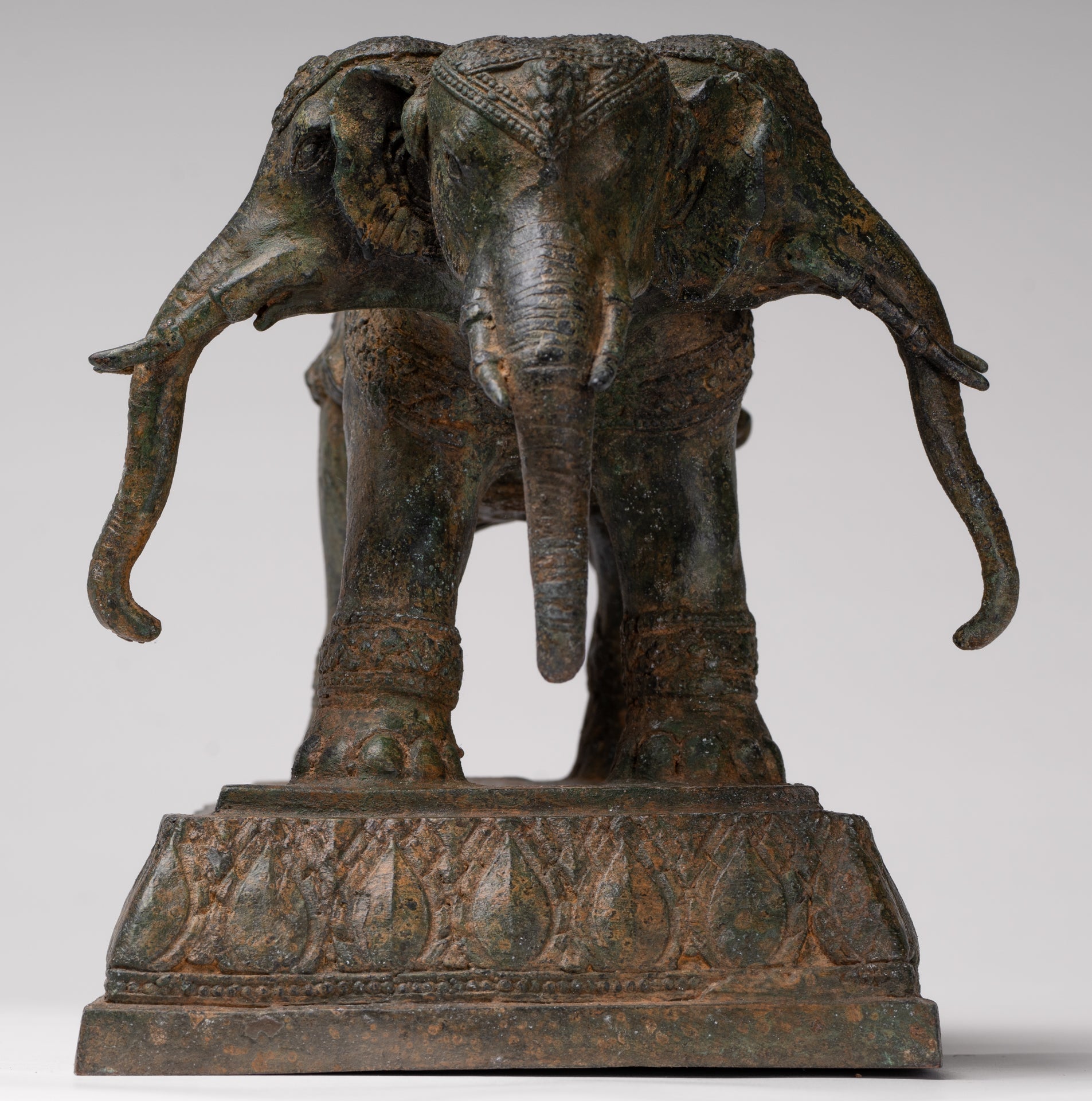 Antique Thai Style Bronze Erawan Airavata or Elephant Statue - 24cm/10" Tall