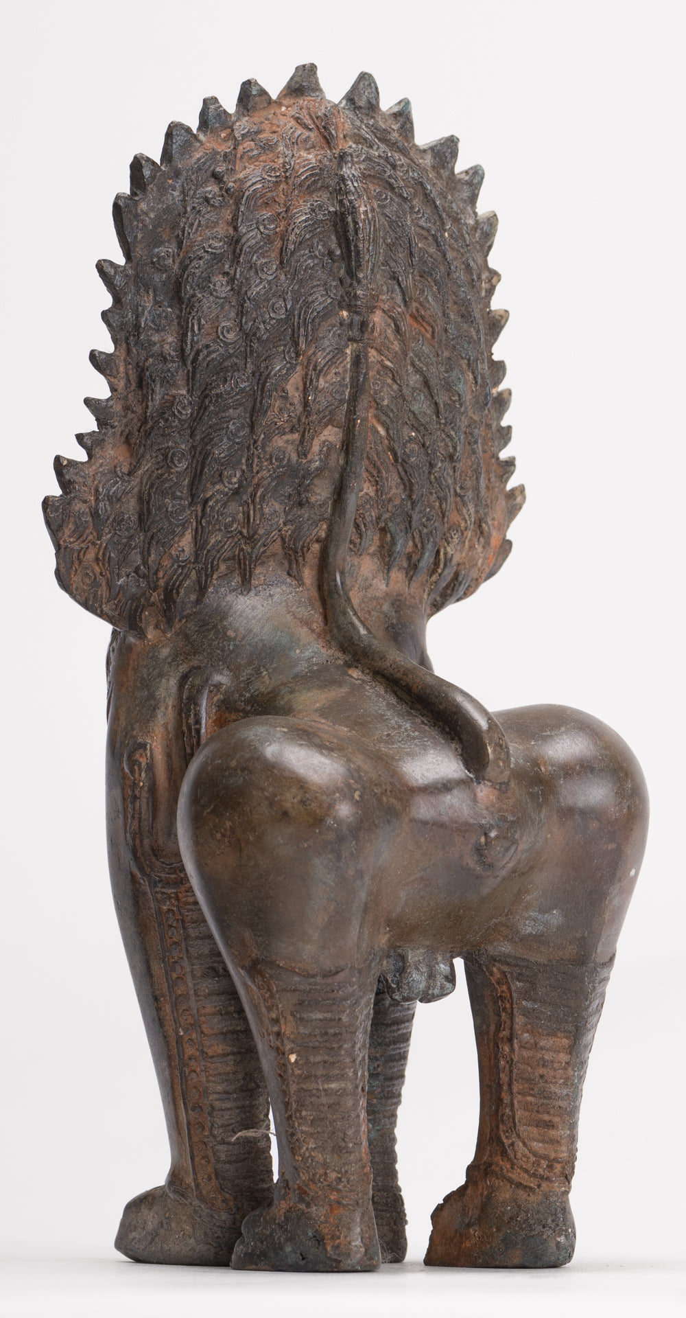 Temple Lions - Antique Thai Style Bronze Standing Singha Temple Guardians or Lions - 19cm/8" (Pair)