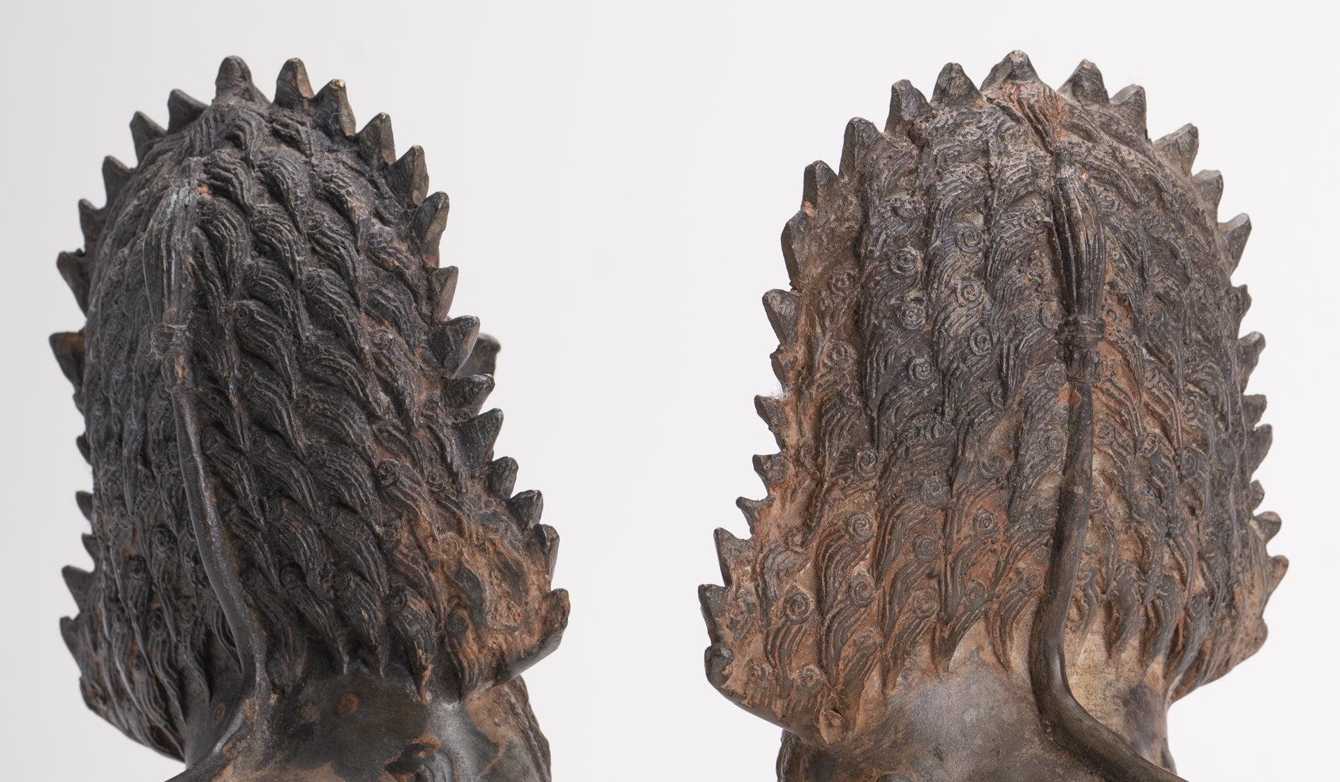 Temple Lions - Antique Thai Style Bronze Standing Singha Temple Guardians or Lions - 19cm/8" (Pair)