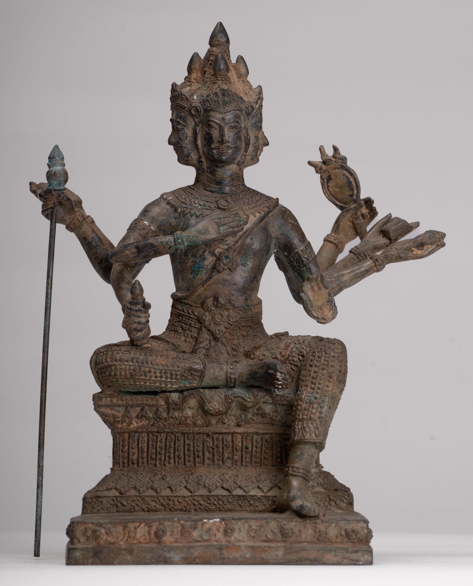 Brahma Statue - Antique Thai Style Bronze Brahma - Hindu God Creation - 27cm/11"