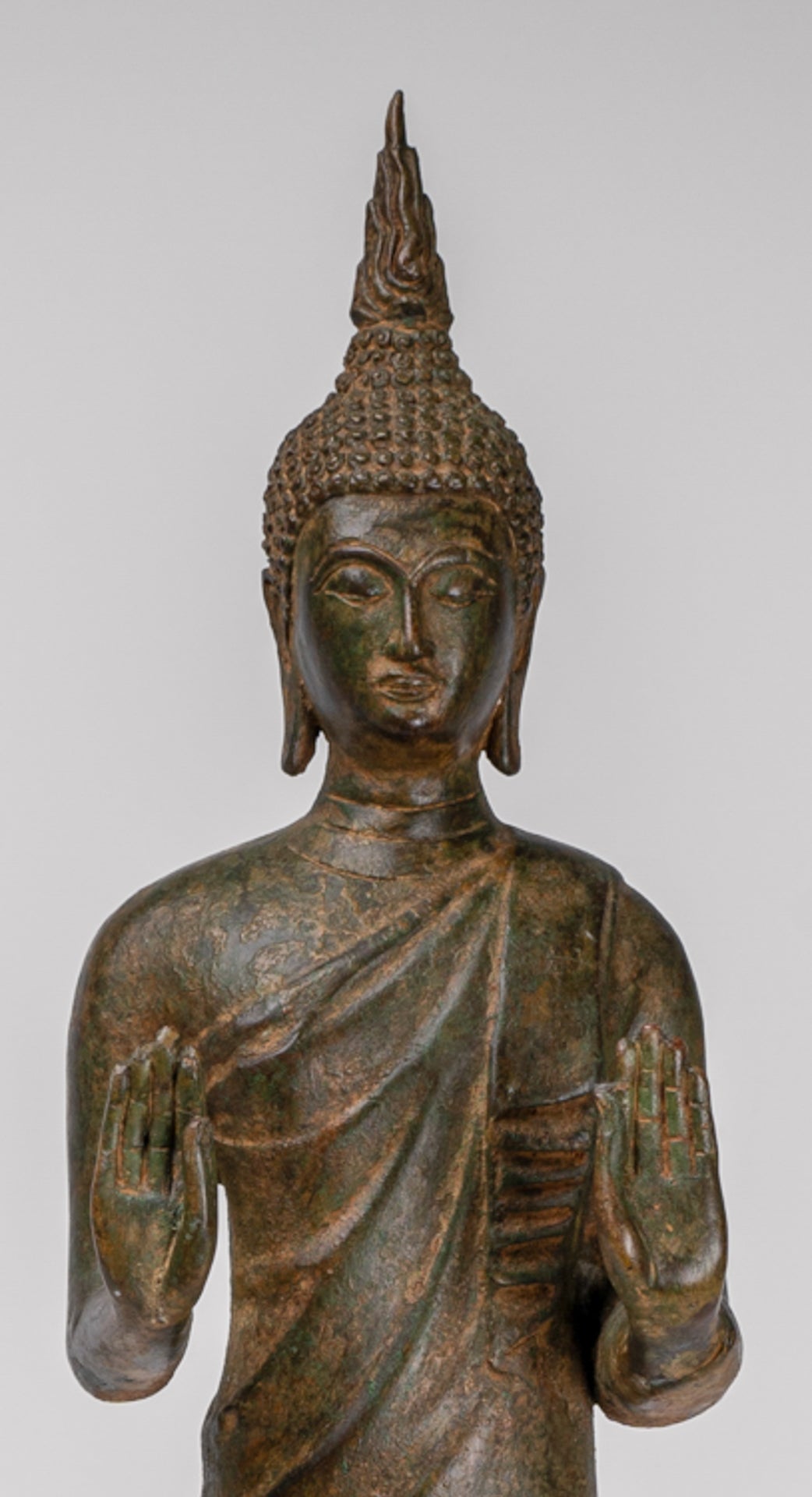 Buddha Statue - Antique Thai Style Bronze Standing Abhaya Protection Buddha Statue - 62cm/25"