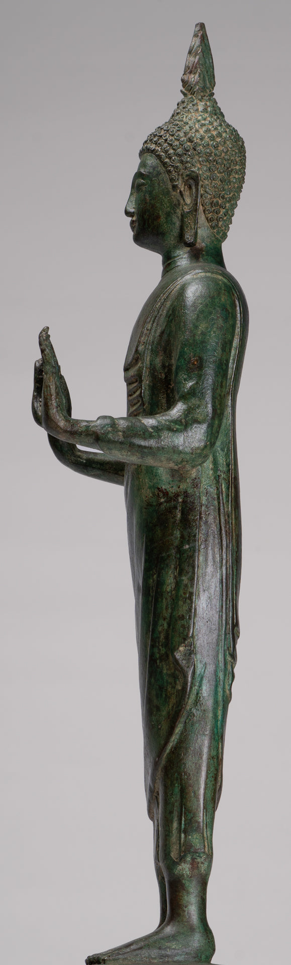 Buddha Statue - Antique Thai Style Bronze Standing Abhaya Protection Buddha Statue - 62cm/25"