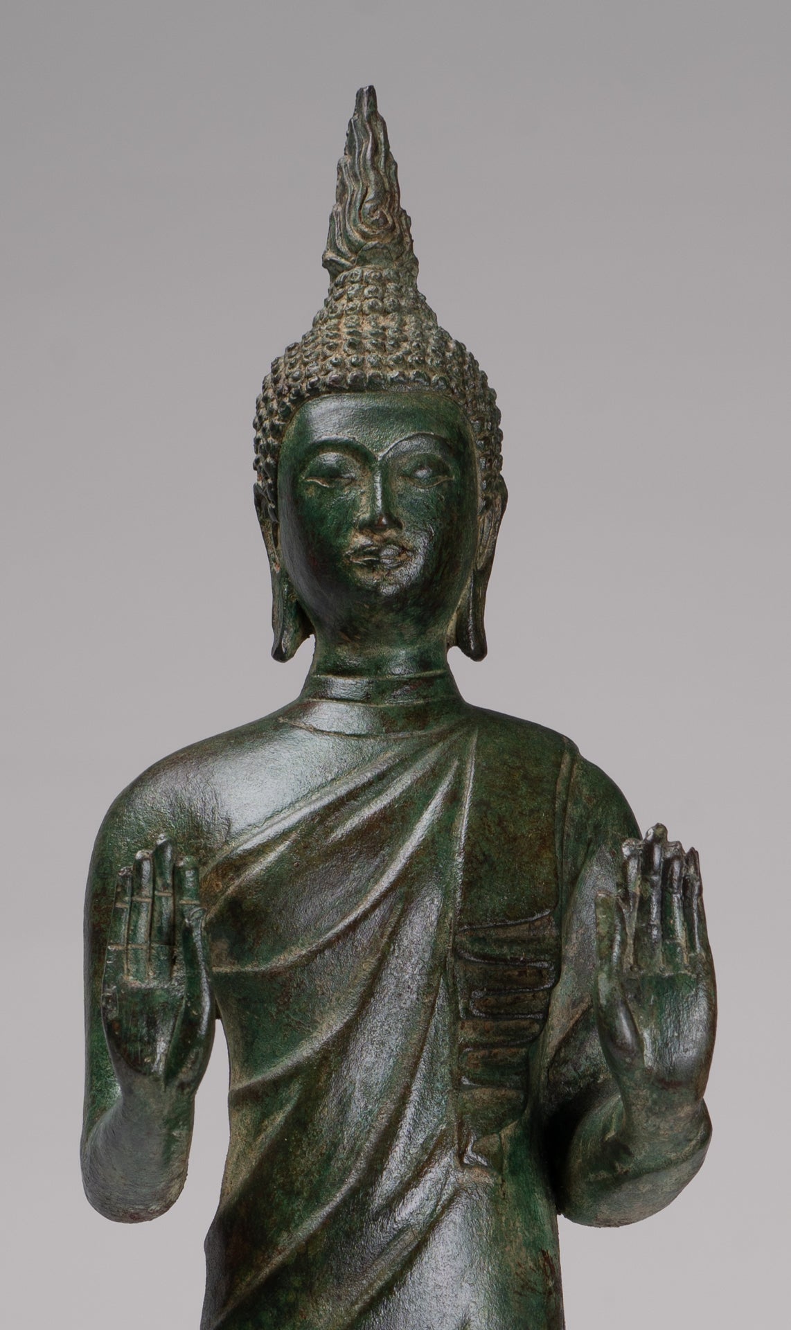 Buddha Statue - Antique Thai Style Bronze Standing Abhaya Protection Buddha Statue - 62cm/25"