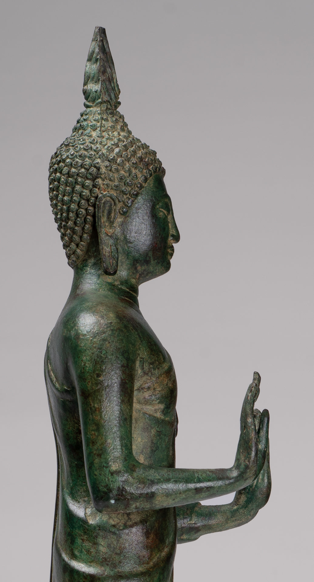 Buddha Statue - Antique Thai Style Bronze Standing Abhaya Protection Buddha Statue - 62cm/25"