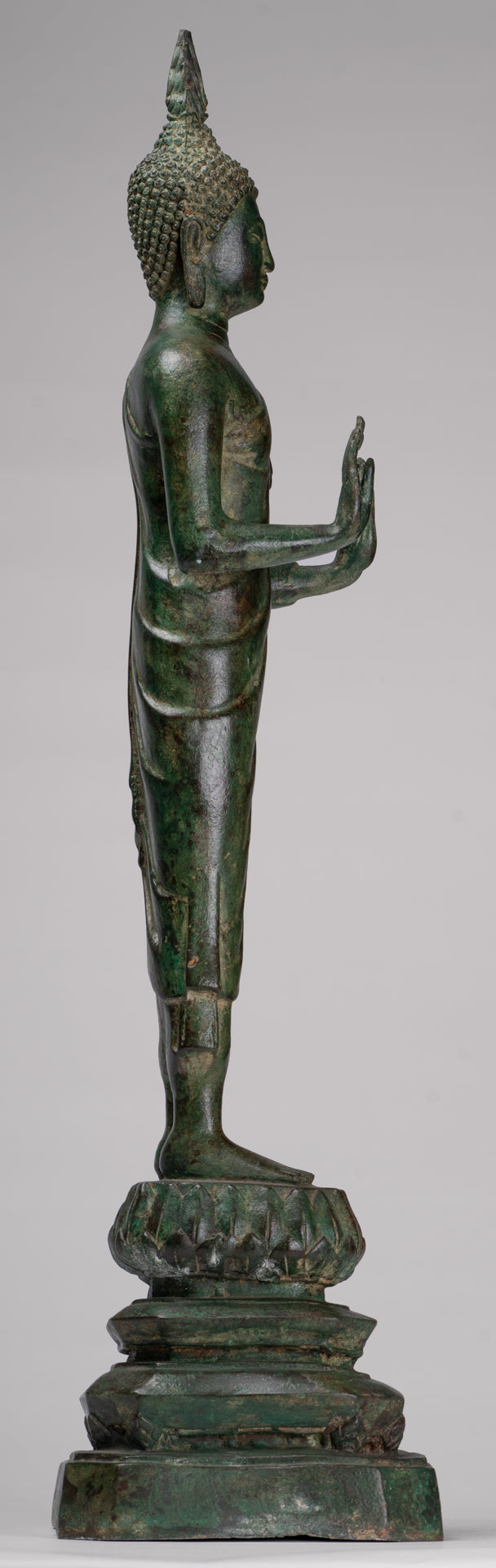 Buddha Statue - Antique Thai Style Bronze Standing Abhaya Protection Buddha Statue - 62cm/25"