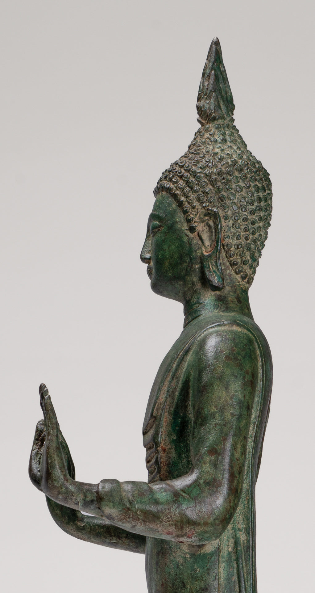 Buddha Statue - Antique Thai Style Bronze Standing Abhaya Protection Buddha Statue - 62cm/25"