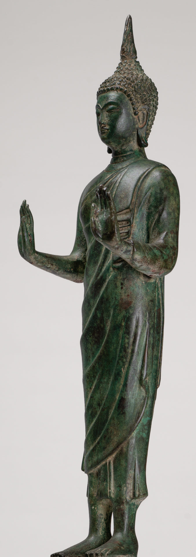 Buddha Statue - Antique Thai Style Bronze Standing Abhaya Protection Buddha Statue - 62cm/25"