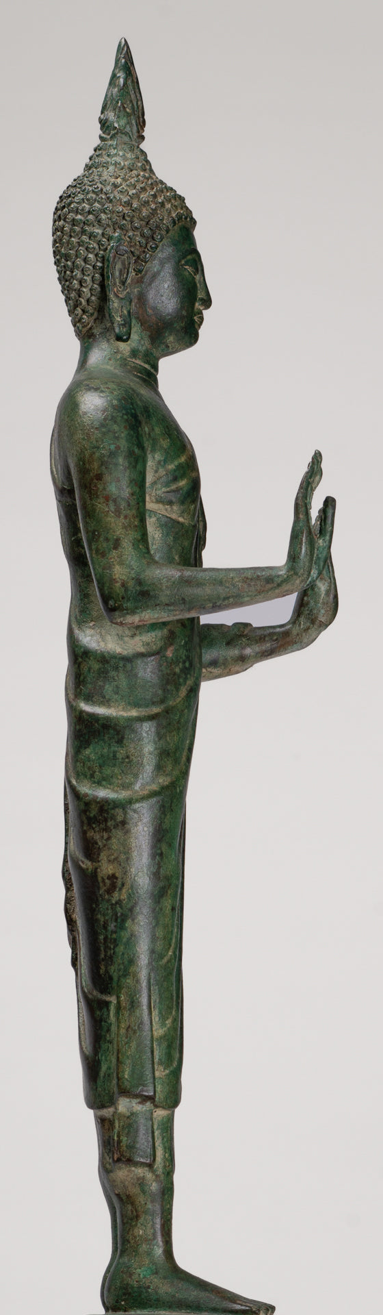 Buddha Statue - Antique Thai Style Bronze Standing Abhaya Protection Buddha Statue - 62cm/25"