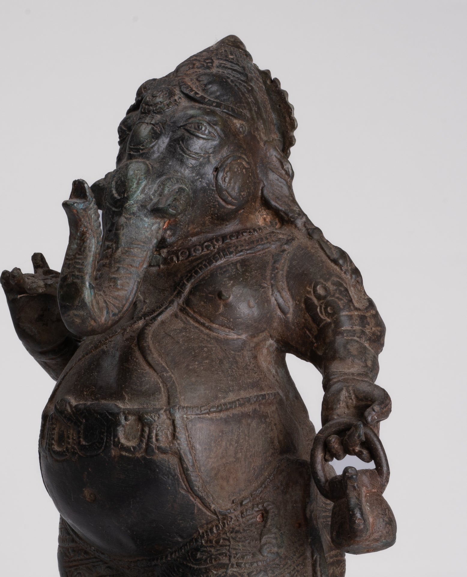 Antique Chola Style Standing Bronze Bridegroom or Mappilai Ganesha Statue w/Umbrella - 37cm/15"