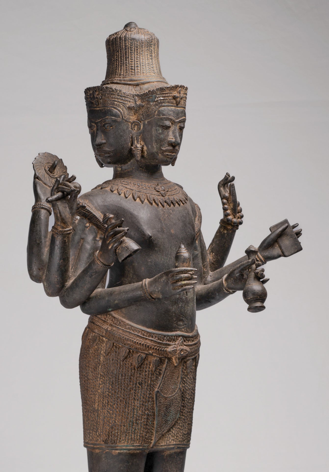 Brahma Statue - Antique Khmer Style Koh Ker Standing Bronze Brahma - Hindu God Creation - 97cm/39"